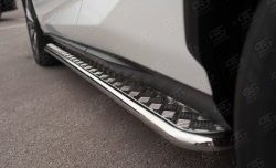 Порожки для ног (Ø42) SLITKOFF Lexus NX200 Z10 дорестайлинг (2014-2017) (лист - алюминий, профиль - нержавейка)