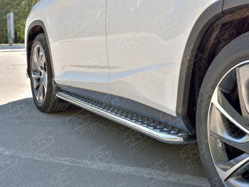 35 549 р. Порожки для ног (кроме комплектации F-Sport) SLITKOFF (Ø42 мм)  Lexus RX350L  AL20 (2017-2022) дорестайлинг, рестайлинг (Лист нержавейка, труба - нержавейка)  с доставкой в г. Воронеж. Увеличить фотографию 3