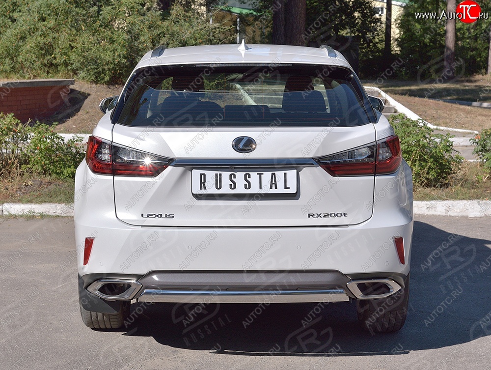 12 999 р. Защита заднего бампера (Ø75x42 мм, нержавейка) Russtal Lexus RX 200T AL20 дорестайлинг (2015-2017)  с доставкой в г. Воронеж