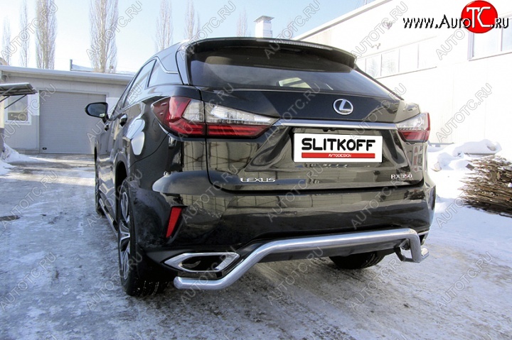 14 549 р. Защита заднего бампера из изогнутой трубы диаметром 57 мм Slitkoff  Lexus RX350  AL20 (2015-2019) дорестайлинг (Нержавейка, Полированная)  с доставкой в г. Воронеж