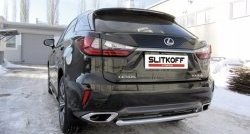 12 799 р. Защита заднего бампера из короткой трубы диаметром 57 мм Slitkoff Lexus RX350 AL20 дорестайлинг (2015-2019) (Нержавейка, Полированная)  с доставкой в г. Воронеж. Увеличить фотографию 1