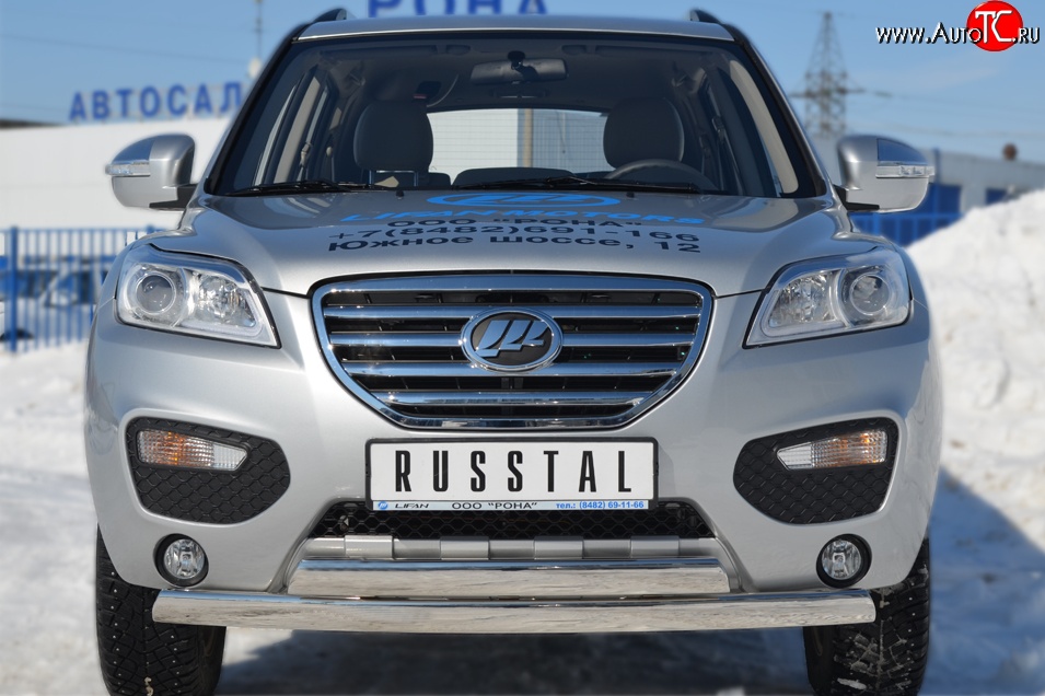 16 549 р. Защита переднего бампера (2 трубыØ75х42 мм, нержавейка) Russtal Lifan X60 дорестайлинг (2011-2015)  с доставкой в г. Воронеж