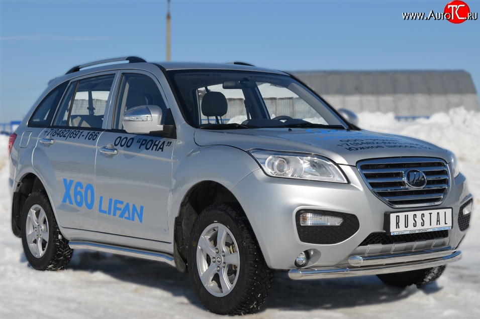 70 999 р. Защита порогов из круглой трубы диаметром 63 мм Russtal Lifan X60 дорестайлинг (2011-2015) (Защита порогов с со скосами на торцах (вариант 1))  с доставкой в г. Воронеж