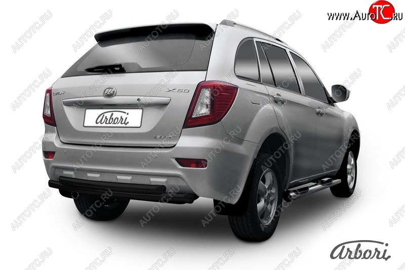 3 194 р. Защита заднего бампера Arbori (черная, 2 трубы d60 mm).  Lifan X60 (2011-2016) дорестайлинг, 1-ый рестайлинг  с доставкой в г. Воронеж