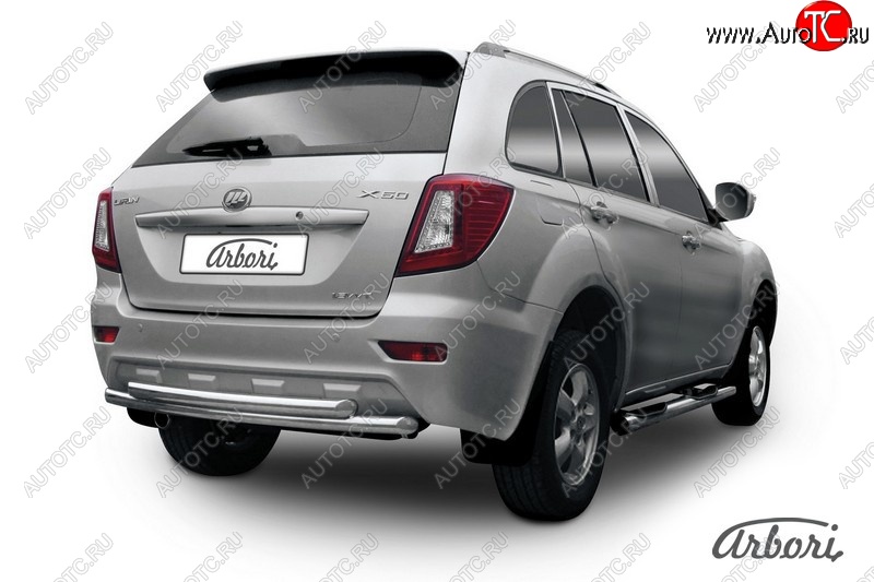 17 849 р. Защита заднего бампера Arbori (нержавейка, 2 трубы d60 mm). Lifan X60 1-ый рестайлинг (2015-2016)  с доставкой в г. Воронеж