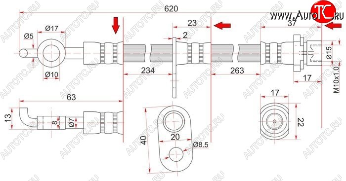 649 р. Тормозной шланг SAT (передний, левый, пр-во Таиланд) Lifan Solano  дорестайлинг (2010-2015)  с доставкой в г. Воронеж