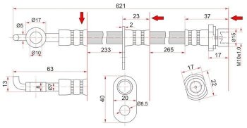 649 р. Тормозной шланг SAT (передний, правый, пр-во Таиланд) Toyota Allion T240 седан дорестайлинг (2001-2004)  с доставкой в г. Воронеж. Увеличить фотографию 1