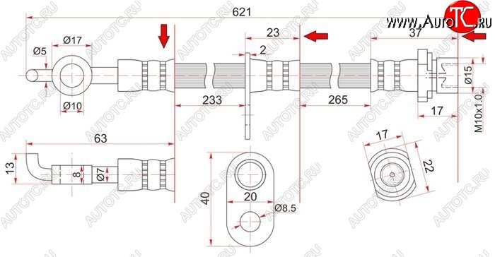 649 р. Тормозной шланг SAT (передний, правый, пр-во Таиланд) Toyota Allion T240 седан дорестайлинг (2001-2004)  с доставкой в г. Воронеж