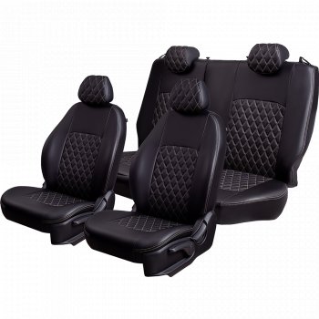 7 199 р. Чехлы для сидений Lord Autofashion Турин Ромб (экокожа, спинка и сиденье 60/40, подлокотник, 3 Г-образных подголовника)  Lifan X60 (2011-2025) дорестайлинг, 1-ый рестайлинг, 2-ой рестайлинг (Черный, вставка черная, строчка бежевая)  с доставкой в г. Воронеж. Увеличить фотографию 2