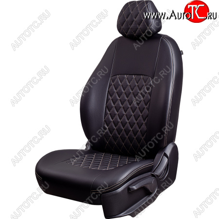 7 199 р. Чехлы для сидений Lord Autofashion Турин Ромб (экокожа, спинка и сиденье 60/40, подлокотник, 3 Г-образных подголовника)  Lifan X60 (2011-2025) дорестайлинг, 1-ый рестайлинг, 2-ой рестайлинг (Черный, вставка черная, строчка бежевая)  с доставкой в г. Воронеж