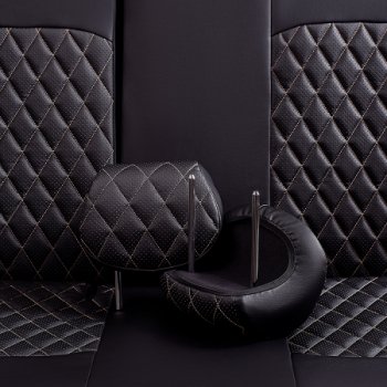 7 199 р. Чехлы для сидений Lord Autofashion Турин Ромб (экокожа, спинка и сиденье 60/40, подлокотник, 3 Г-образных подголовника)  Lifan X60 (2011-2025) дорестайлинг, 1-ый рестайлинг, 2-ой рестайлинг (Черный, вставка черная, строчка бежевая)  с доставкой в г. Воронеж. Увеличить фотографию 5