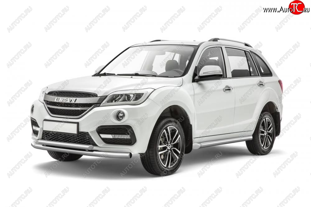 13 299 р. Защита порогов вогнутая из трубы Ø63 Petroil Tuning  Lifan X60 (2016-2025) 2-ой рестайлинг (Нержавеющая полированная сталь)  с доставкой в г. Воронеж