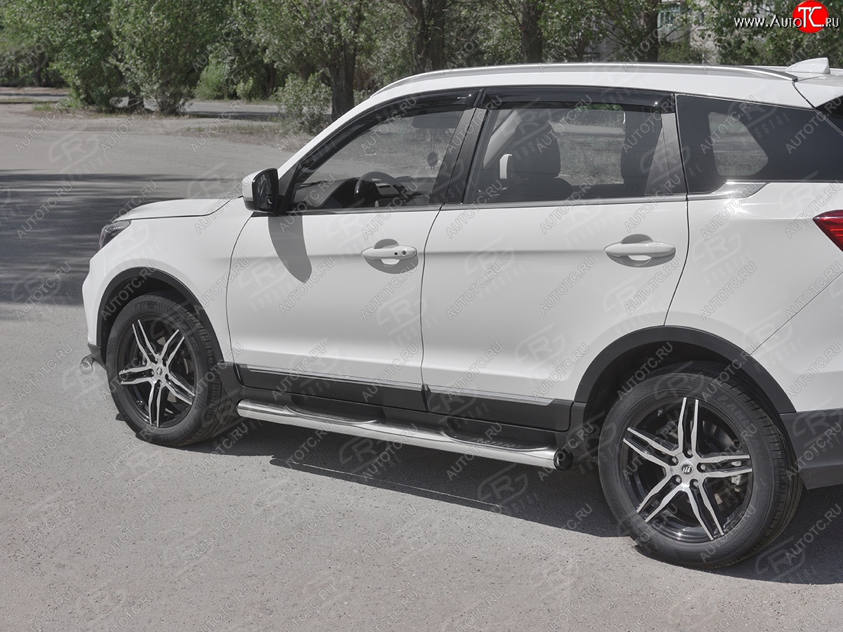 22 549 р. Защита порогов (Ø76 мм с проступью, нержавейка) SLITKOFF  Lifan X70 (2018-2025) (С пластиковыми заглушками на торцах)  с доставкой в г. Воронеж