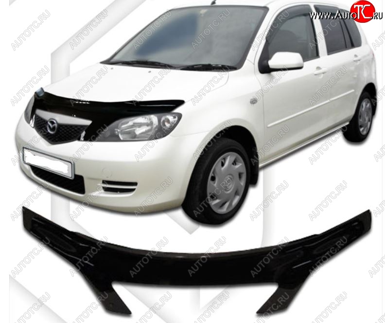 1 959 р. Дефлектор капота CA-Plastiс exclusive  Mazda Demio  2 DY (2002-2005) дорестайлинг (Classic черный, Без надписи)  с доставкой в г. Воронеж