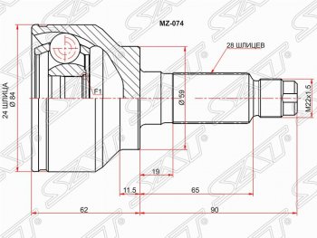 2 449 р. Шрус (наружный) АКПП SAT (24*28*59 мм, АКПП, 2.0)  Mazda 3/Axela  BL - Premacy  с доставкой в г. Воронеж. Увеличить фотографию 1