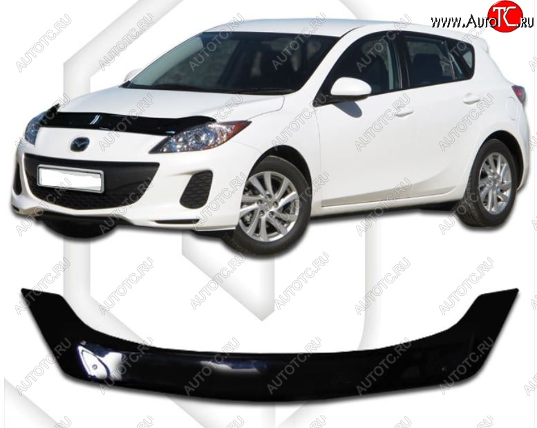 2 079 р. Дефлектор капота CA-Plastic  Mazda 3/Axela  BL (2009-2013) дорестайлинг, хэтчбэк 5 дв., рестайлинг, хэтчбэк (Classic черный, Без надписи)  с доставкой в г. Воронеж