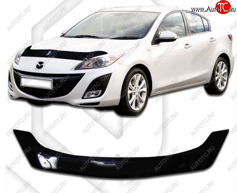 2 079 р. Дефлектор капота CA-Plastic  Mazda 3/Axela  BL (2009-2013) дорестайлинг седан, рестайлинг седан (Classic черный, Без надписи)  с доставкой в г. Воронеж
