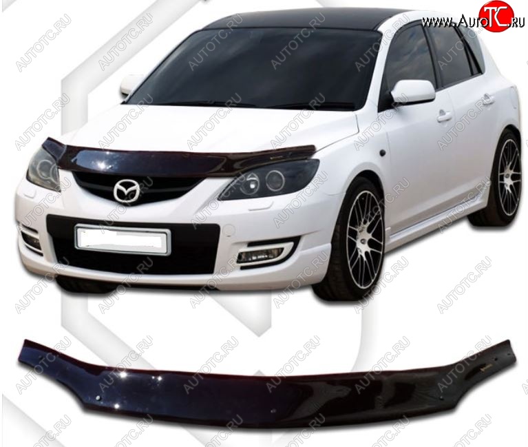 2 159 р. Дефлектор капота CA-Plastiс Mazda Axela MPS (2006-2009) (Classic черный, Без надписи)  с доставкой в г. Воронеж