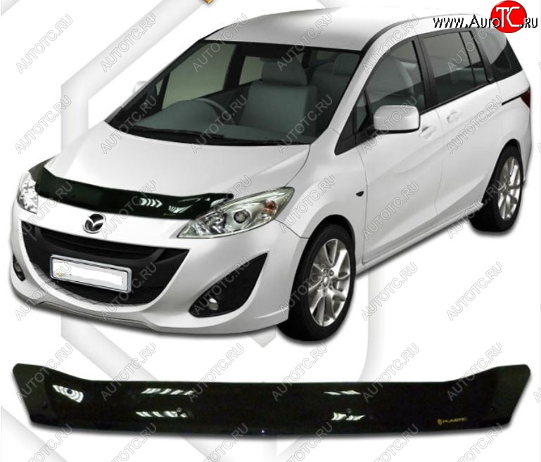 1 899 р. Дефлектор капота CA-Plastiс Mazda 5 (2010-2015) (Classic черный, Без надписи)  с доставкой в г. Воронеж