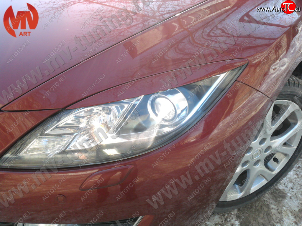 1 299 р. Реснички на фары (на фары без адаптивного света) MV-Tuning  Mazda 6  GH (2007-2012) дорестайлинг лифтбэк, дорестайлинг седан, дорестайлинг универсал, рестайлинг лифтбэк, рестайлинг седан, рестайлинг универсал (Неокрашенные)  с доставкой в г. Воронеж