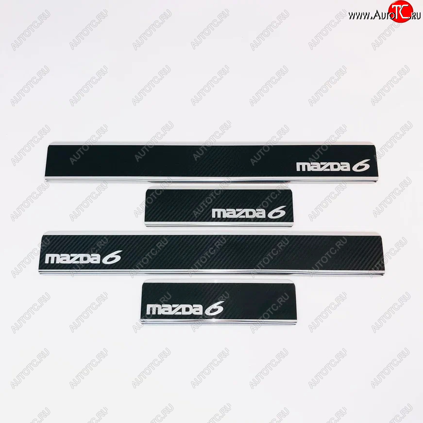 2 489 р. Накладки порожков салона INOX  Mazda 6  GJ (2012-2025) дорестайлинг седан, дорестайлинг универсал, 1 рестайлинг универсал, 1-ый рестайлинг седан, 2-ой рестайлинг седан, 2-ой рестайлинг универсал (Нержавеющая сталь + карбон)  с доставкой в г. Воронеж