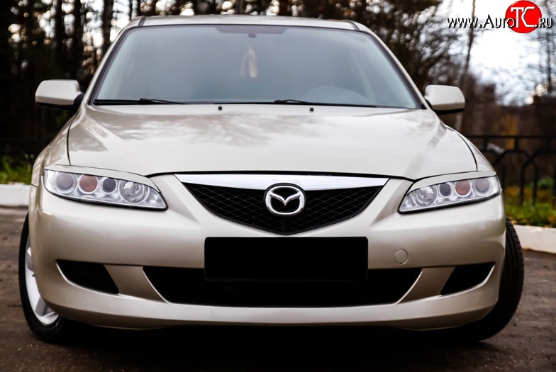 799 р. Реснички RA на фары  Mazda 6 ( GG,  GG, GY) (2002-2008) лифтбэк дорестайлинг, седан дорестайлинг, универсал дорестайлинг, лифтбэк рестайлинг, седан рестайлинг, универсал рестайлинг (Неокрашенные)  с доставкой в г. Воронеж