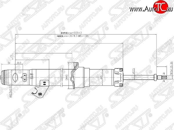 2 979 р. Левый амортизатор передний SAT Mazda Atenza GG универсал дорестайлинг (2002-2005)  с доставкой в г. Воронеж