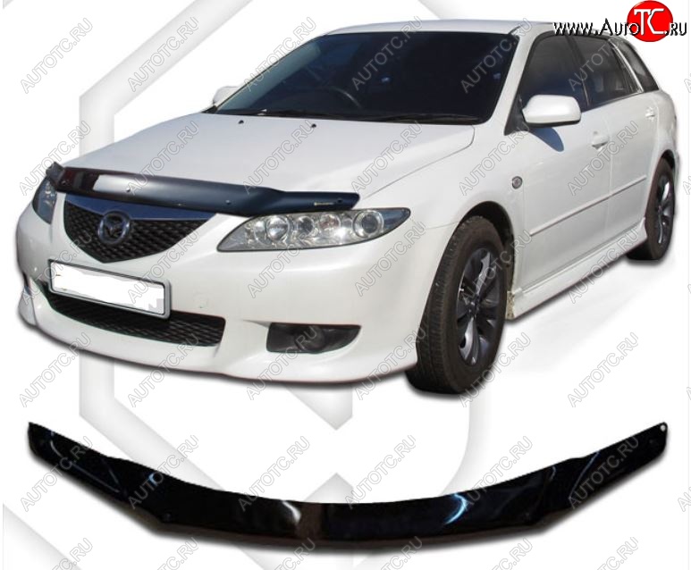 1 999 р. Дефлектор капота CA-Plastic  Mazda 6  GG, GY (2002-2008) универсал дорестайлинг, универсал рестайлинг (Classic черный, Без надписи)  с доставкой в г. Воронеж