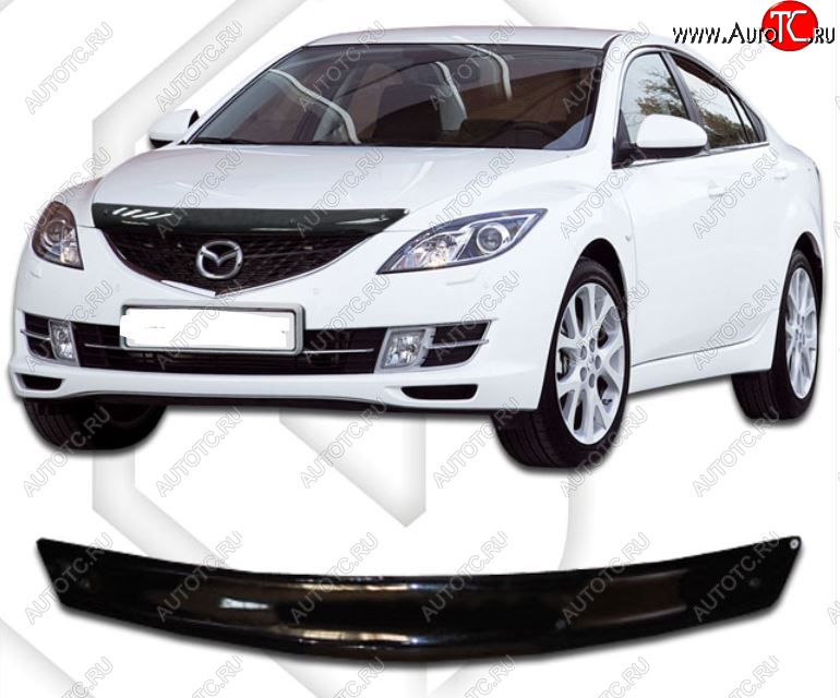 1 759 р. Дефлектор капота CA-Plastic  Mazda 6  GH (2007-2010) дорестайлинг лифтбэк (Classic черный, Без надписи)  с доставкой в г. Воронеж