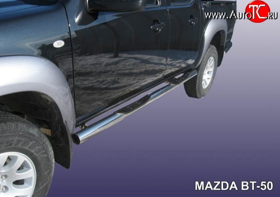 20 449 р. Защита порогов из трубы d76 мм с пластиковыми вставками для ног Slitkoff Mazda BT-50 (2006-2011) (Нержавейка, Полированная)  с доставкой в г. Воронеж