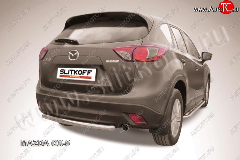 7 999 р. Защита заднего бампера из короткой трубы диаметром 57 мм Slitkoff Mazda CX-5 KE дорестайлинг (2011-2014) (Нержавейка, Полированная)  с доставкой в г. Воронеж