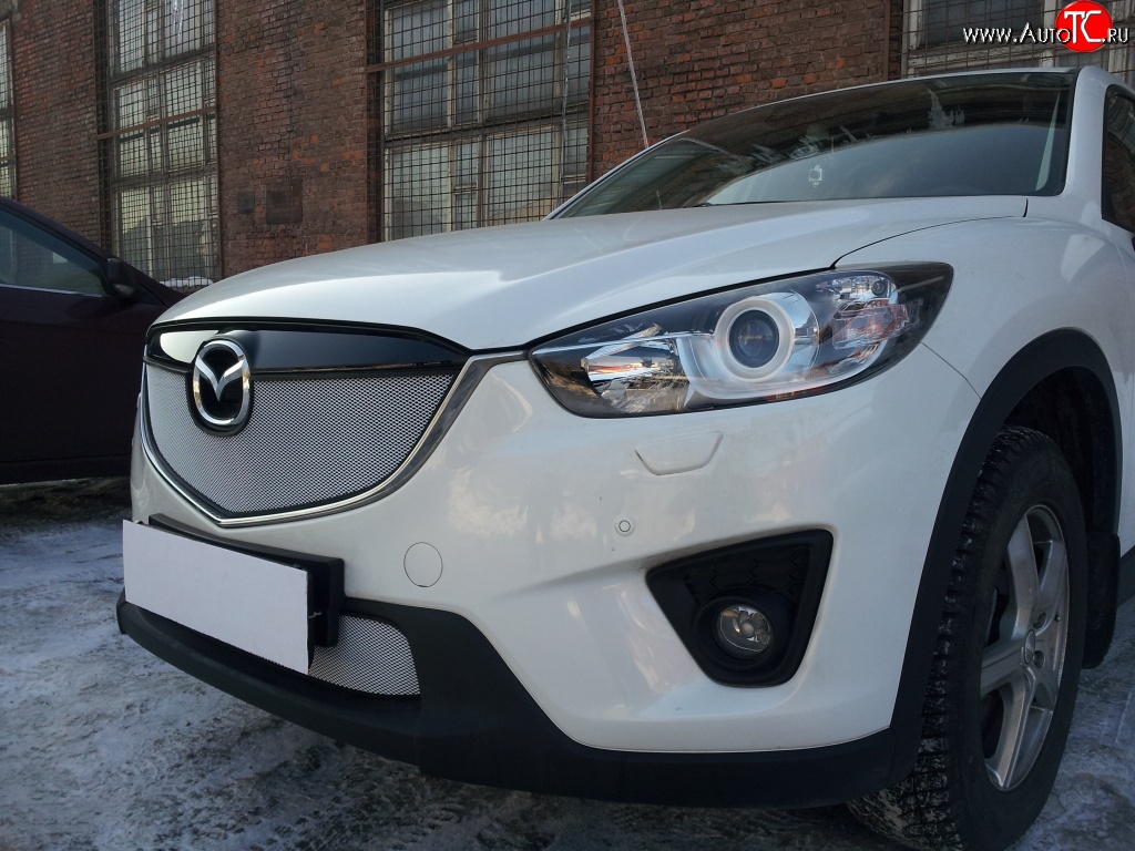 2 399 р. Нижняя сетка на бампер Russtal (хром) Mazda CX-5 KE дорестайлинг (2011-2014)  с доставкой в г. Воронеж