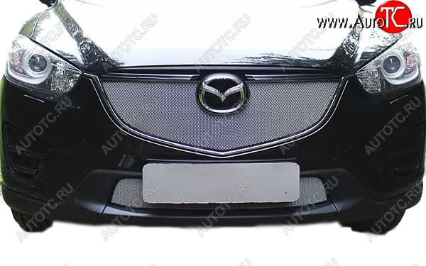 1 499 р. Защитная сетка радиатора Russtal  Mazda CX-5  KE (2015-2017) рестайлинг (Верхняя чёрная)  с доставкой в г. Воронеж