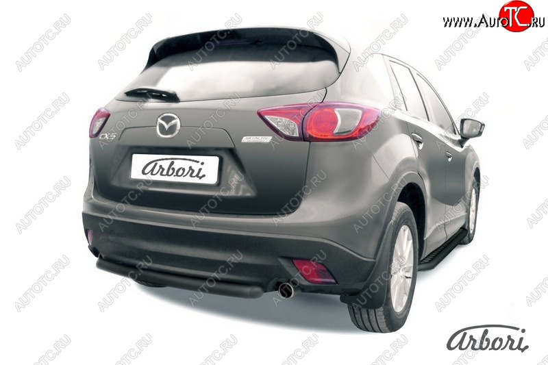 7 019 р. Защита заднего бампера Arbori (короткая, черная, 1 труба d57 mm). Mazda CX-5 KE дорестайлинг (2011-2014)  с доставкой в г. Воронеж