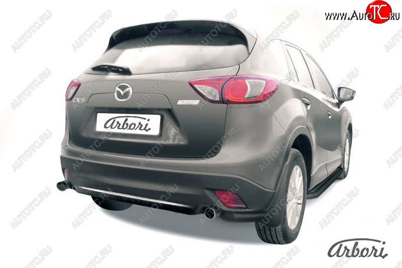 7 019 р. Защита заднего бампера Arbori (уголки, черная, 1 труба d57 mm). Mazda CX-5 KE дорестайлинг (2011-2014)  с доставкой в г. Воронеж
