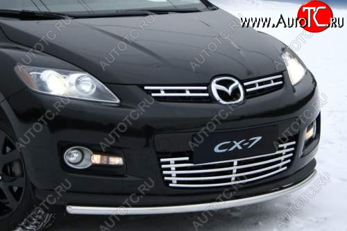 419 р. Декоративные элементы решётки радиатора верхние Souz96 (компл 2шт) Mazda CX-7 ER рестайлинг (2010-2012) (Нержавеющая сталь d16)  с доставкой в г. Воронеж