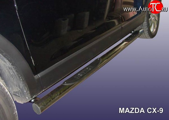 17 699 р. Защита порогов из трубы d76 мм с пластиковыми вставками для ног Slitkoff Mazda CX-9 TB дорестайлинг (2007-2009) (Нержавейка, Полированная)  с доставкой в г. Воронеж