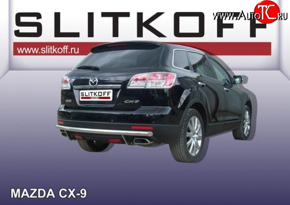 10 899 р. Защита заднего бампера из длинной трубы диаметром 57 мм Slitkoff  Mazda CX-9  TB (2007-2009) дорестайлинг (Нержавейка, Полированная)  с доставкой в г. Воронеж