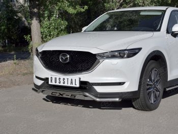 Защита переднего бампера (Ø42 мм волна с надписью, нержавейка) SLITKOFF Mazda CX-5 KF (2016-2025)