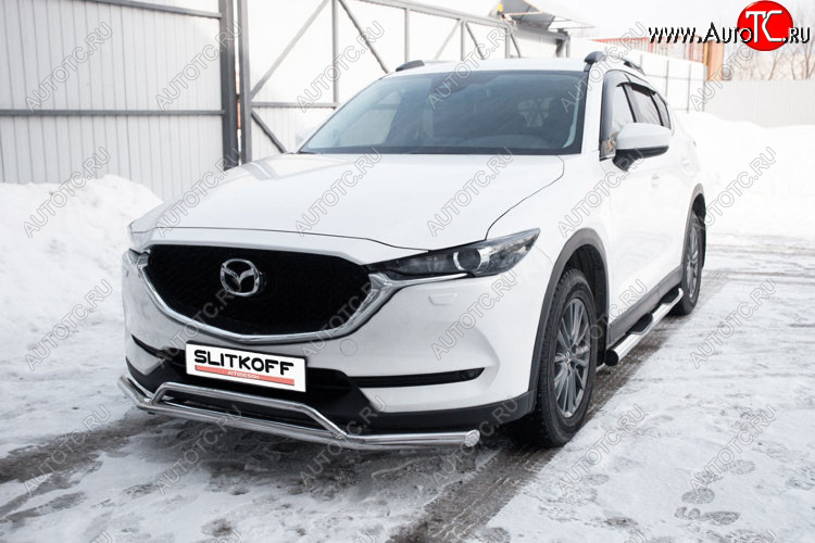 14 999 р. Защита переднего бампера Slitkoff (Ø 57+Ø 32, двойная). Mazda CX-5 KF (2016-2025) (Нержавеющая сталь)  с доставкой в г. Воронеж