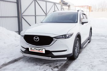 Защита переднего бампера Slitkoff (Ø 57+Ø 42, двойная). Mazda CX-5 KF (2016-2025)