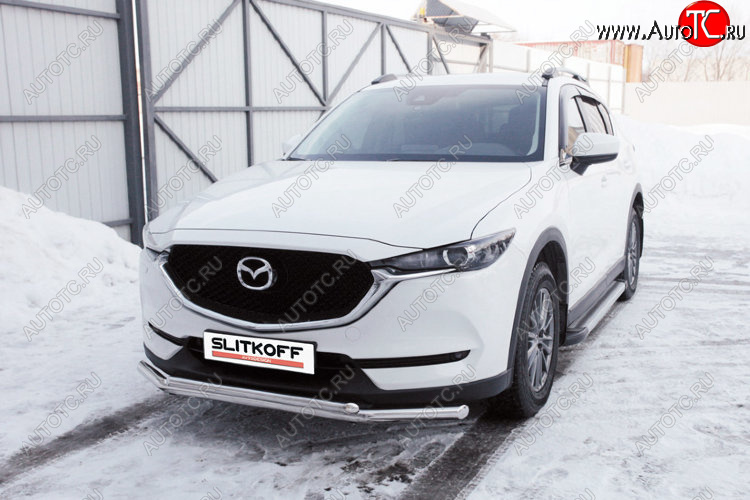 15 349 р. Защита переднего бампера Slitkoff (Ø 57+Ø 42, двойная). Mazda CX-5 KF (2016-2025) (Нержавеющая сталь)  с доставкой в г. Воронеж