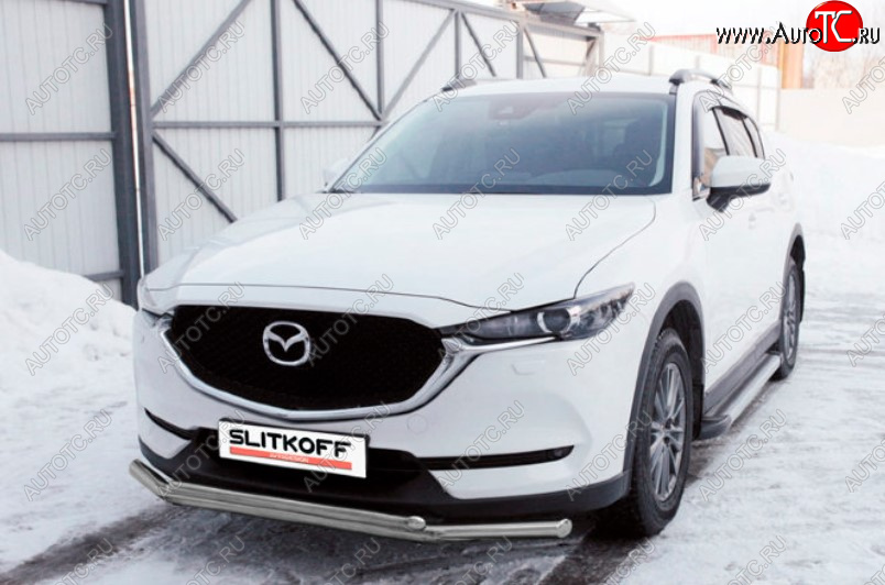10 699 р. Защита переднего бампера Slitkoff (Ø 57+Ø 42, двойная).  Mazda CX-5  KF (2016-2025) (Сталь с полимерным покрытием. Цвет: серебристый)  с доставкой в г. Воронеж