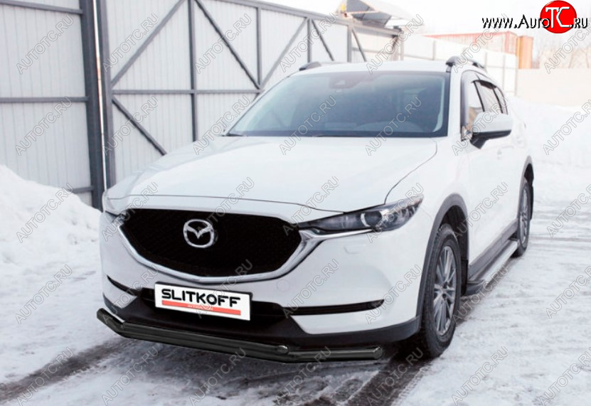 13 799 р. Защита переднего бампера Slitkoff (Ø 57+Ø 42, двойная).  Mazda CX-5  KF (2016-2025) (Сталь с полимерным покрытием. Цвет: черный)  с доставкой в г. Воронеж