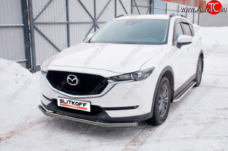 9 449 р. Защита переднего бампера Slitkoff (Ø 57 мм). Mazda CX-5 KF (2016-2025) (Сталь с полимерным покрытием. Цвет: серебристый)  с доставкой в г. Воронеж