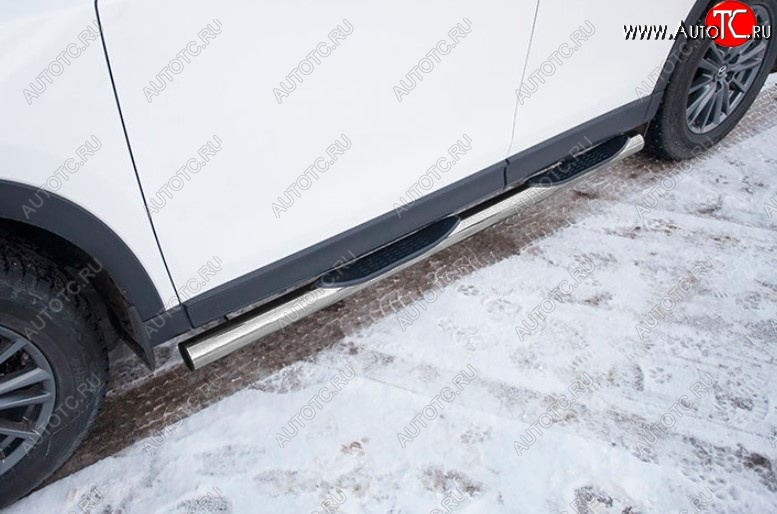 5 599 р. Защита порогов Slitkoff (Ø 76 мм, с проступями) Mazda CX-5 KF (2016-2025) (Сталь с полимерным покрытием. Цвет: серебристый)  с доставкой в г. Воронеж