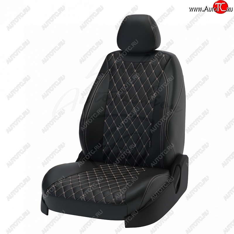 19 999 р. Чехлы для сидений Lord Autofashion Байрон (экокожа)  Mazda CX-5  KF (2016-2025) (Чёрный, вставка чёрная, строчка бежевая)  с доставкой в г. Воронеж