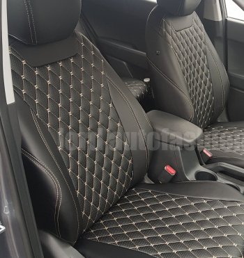 19 999 р. Чехлы для сидений Lord Autofashion Байрон (экокожа)  Mazda CX-5  KF (2016-2025) (Чёрный, вставка чёрная, строчка бежевая)  с доставкой в г. Воронеж. Увеличить фотографию 3