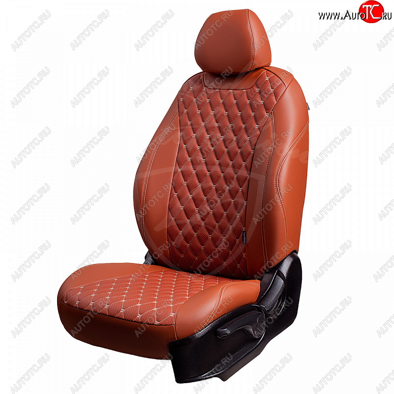 13 499 р. Чехлы для сидений Lord Autofashion Байрон (экокожа, раздельная спинка 40/20/40, подлокотник, 3 Г-образных подголовника)  Mazda CX-5  KF (2016-2025) (Коричневый, вставка коричневая, строчка бежевая)  с доставкой в г. Воронеж