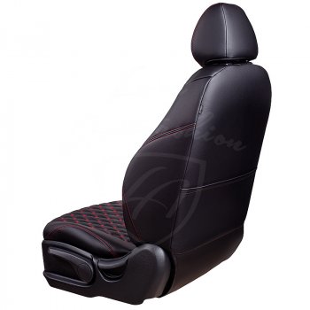 13 949 р. Чехлы для сидений Lord Autofashion Байрон (экокожа, раздельная спинка 40/20/40, подлокотник, 3 Г-образных подголовника)  Mazda CX-5  KF (2016-2025) (Черный, вставка черная, строчка красная)  с доставкой в г. Воронеж. Увеличить фотографию 2